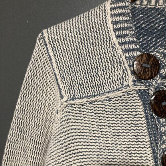 Womens S/M Pure Handknit Blue Asymm Sweater Cardigan Fisherman Hand Made Thick - Picture 4 of 13